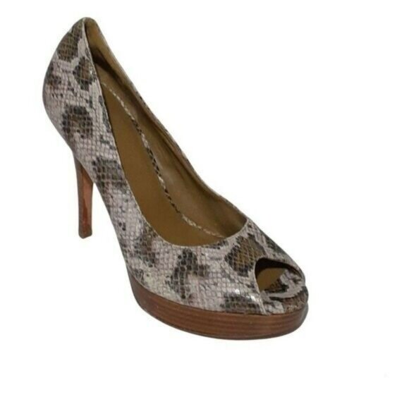 COLE HAAN Snake Print Leather Platform Peep Toe Heels Shoes Sz 10 - Picture 1 of 7